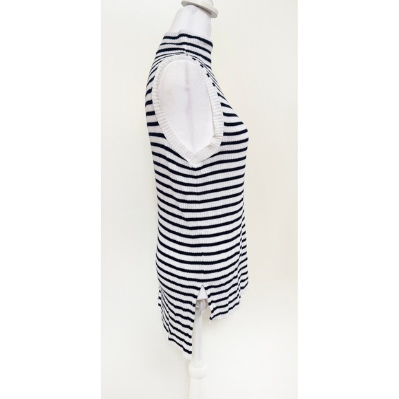 Cotton Emporium Striped Knit Sleeveless Turtleneck Top White Black Sweater Sz XL - Picture 2 of 4